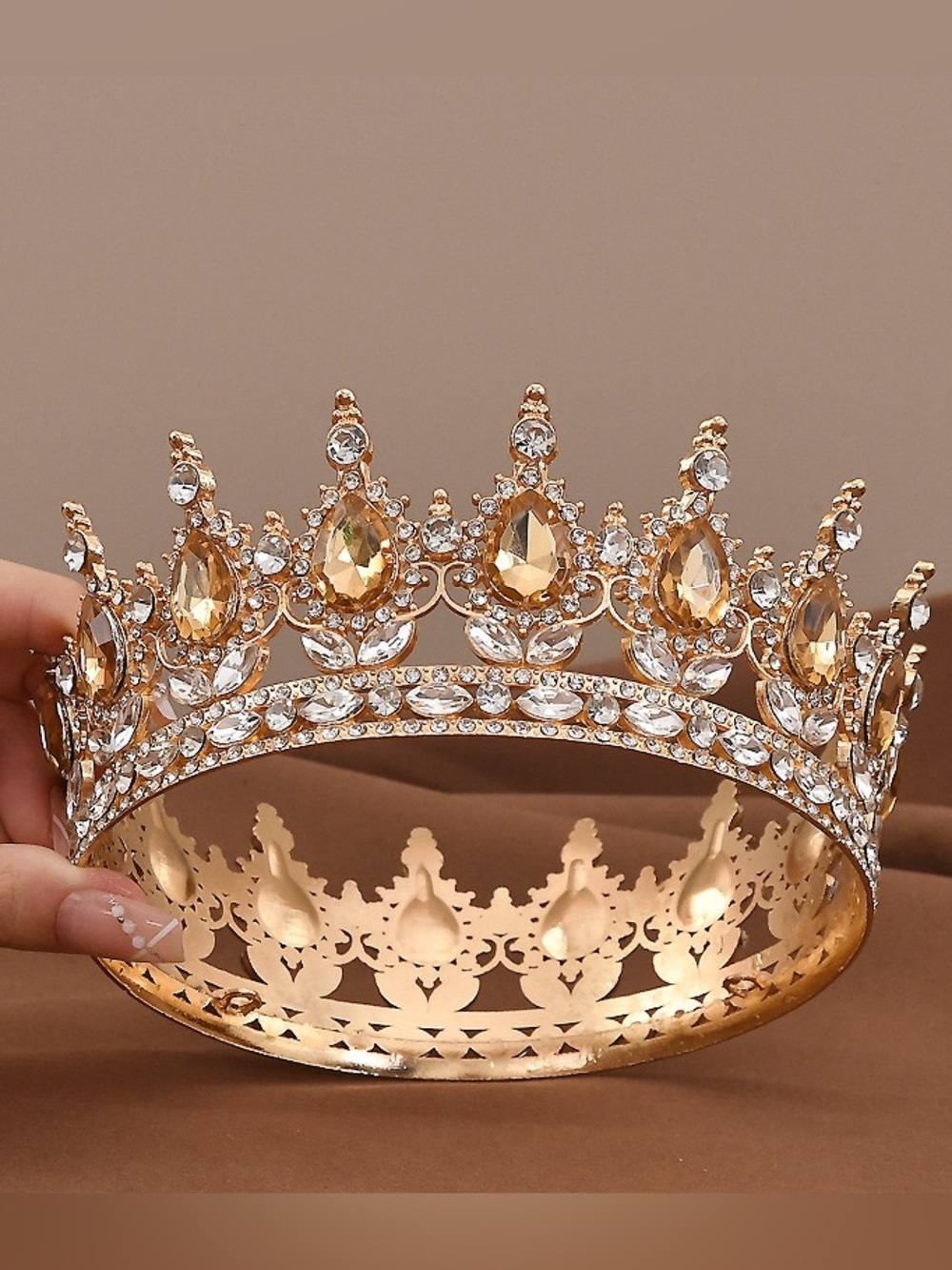 Gold Crystal Teardrop Tiara Crown - Elegant Women's Accessory